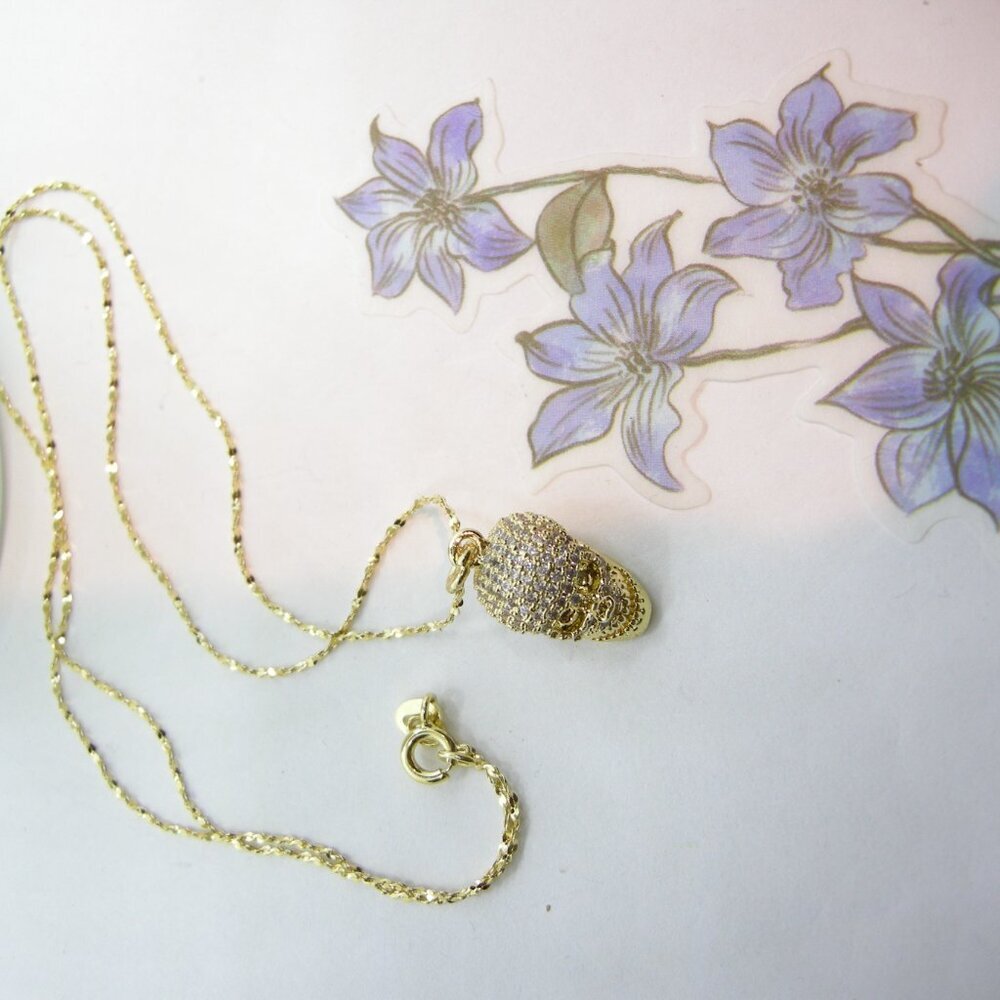 Dainty Micropavé Skull Necklace on Gold Chain - Picture 8 of 12